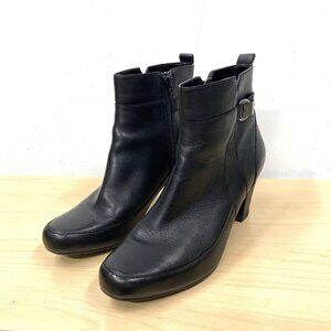Clarks Bendables Black Leather Ankle Boots, Size 10M, Booties Heels Buckle